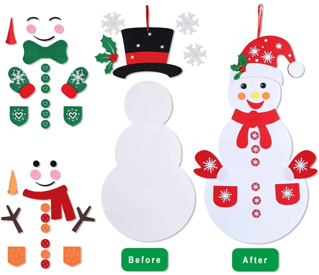 
DIY Felt Snowman Games Set with 3 Style Modes 58Pcs Crafts kit Wall Hanging Xmas Gifts 
