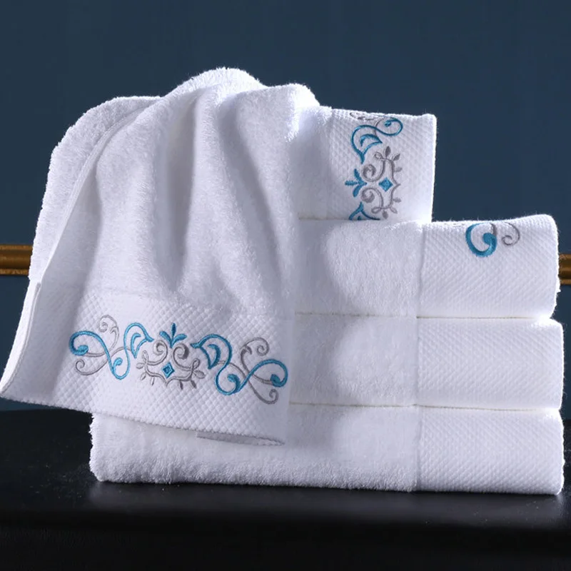 5 star hotel towels white custom logo bathroom linen 100% cotton face hand bath hotel towel set