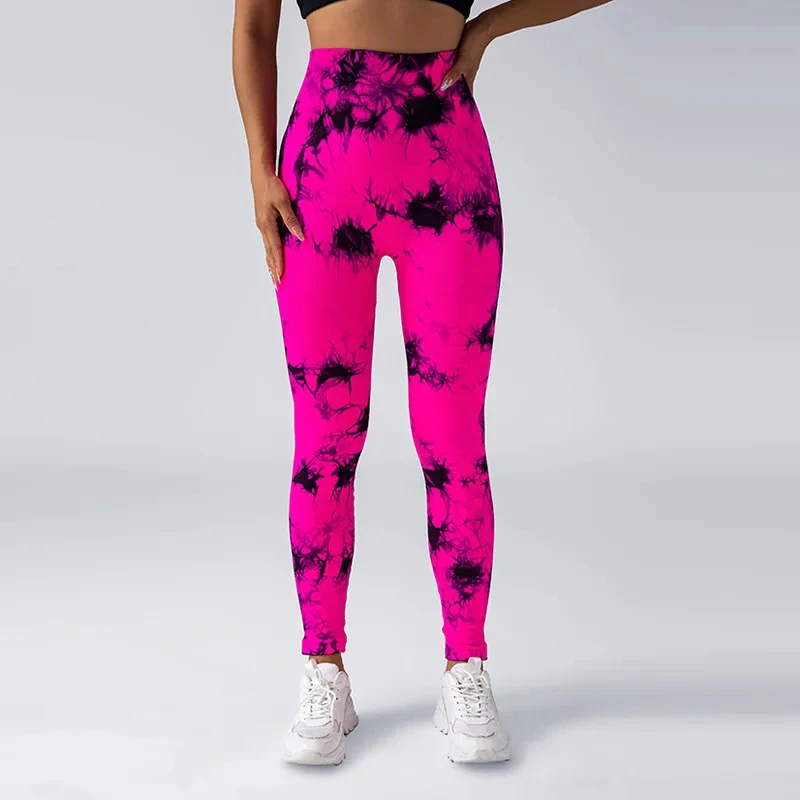 Women Tie Dye High Waist Yoga Tights Lady Scrunch Butt Tight Gym Pants Female Abdomen Midriff Running Trousers