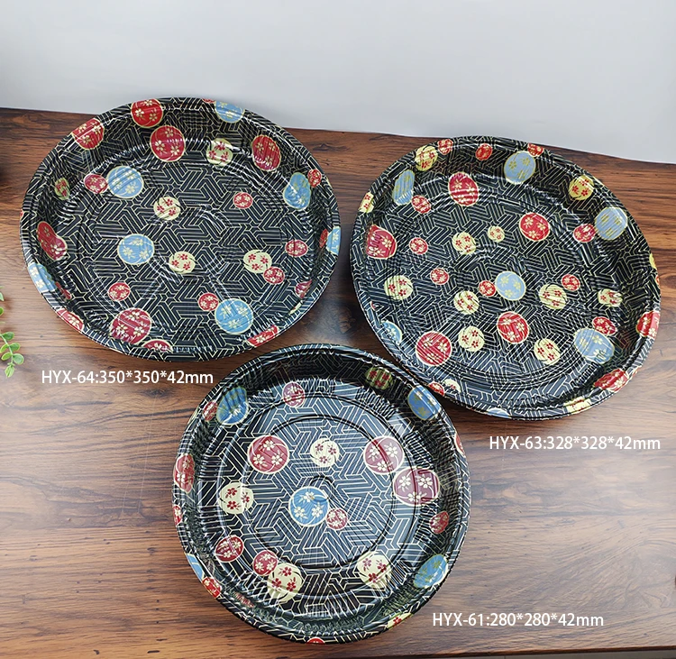 Popular Japanese Design  Disposable Plastic round Set Sushi Plates And Dishes