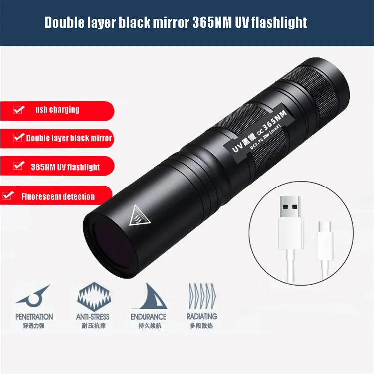 HL165 алюминиевый сплав 10 Вт USB зарядка 365 нм ультрафиолетовый фонарик черный свет зеркальный
