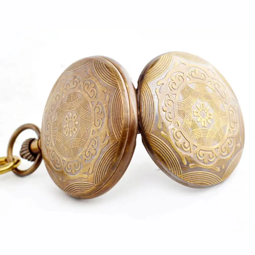 Lower MOQ Custom Engrave Flower Flora Mechanical Pocket Watch Case Bronze Pocket Watch