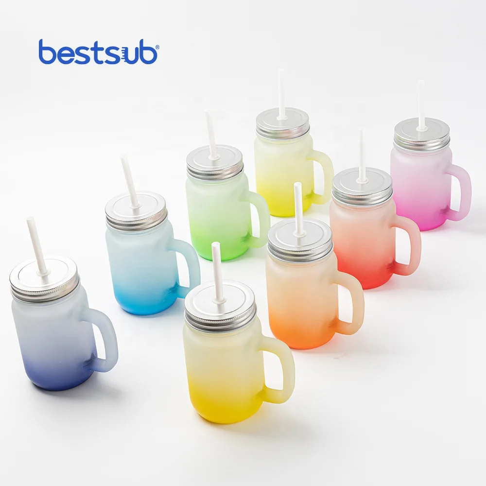 BestSub Wholesale Custom Sublimation Blanks Mug 12oz Glass Mason Jar with Straw