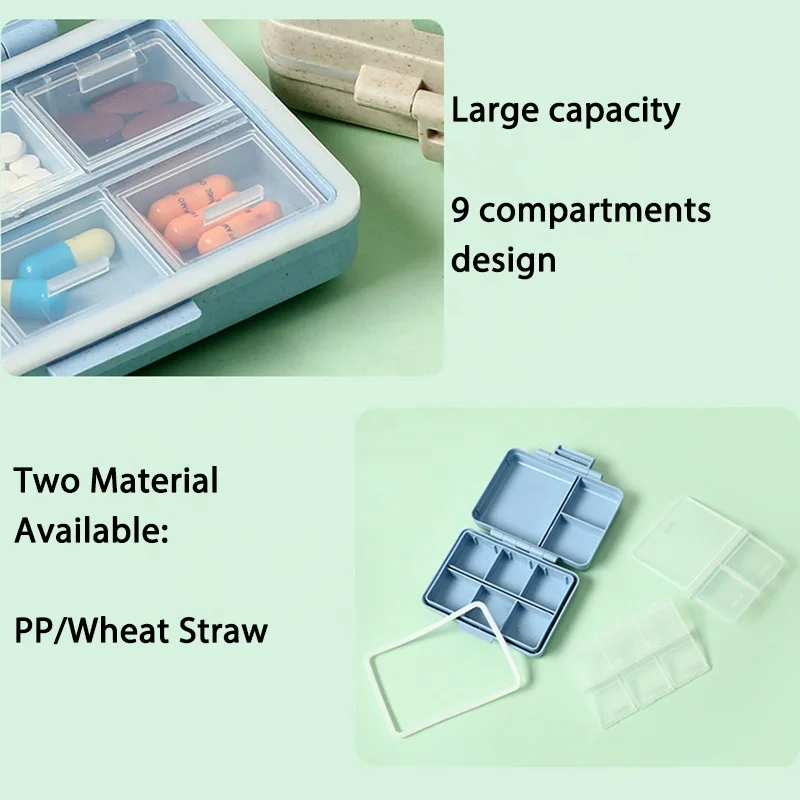 Weekly Pill Box Pill Organizer Weekly Vitamin Containers Moisture-proof 9-compartment Pill Box Medicine Storage Organizer