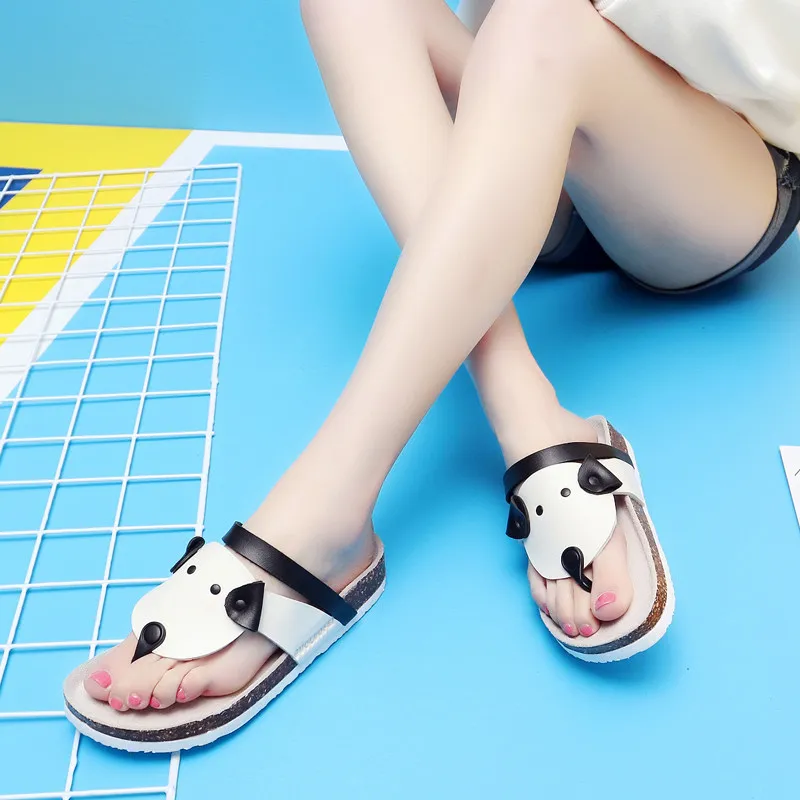 Women Cartoon Patchwork Flip Flops Summer Beach Slide Cork Slipper Shoes