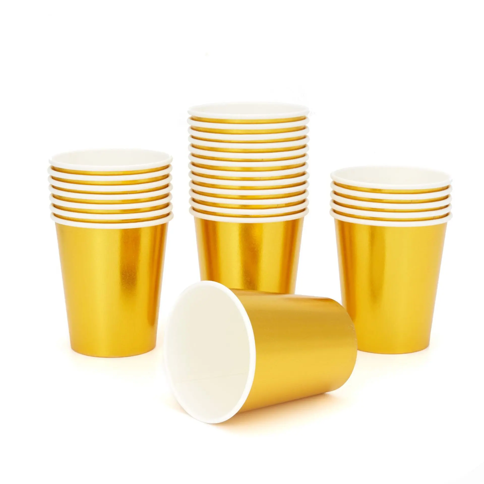 2023 New Disposable Gold Paper Cups with Bronzing Effect Embossing Vanishing Printing Handling for Birthday Party Tableware