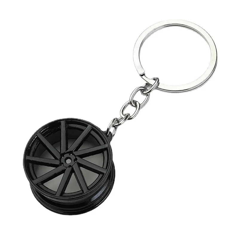 Car Wheel Keychain Turbo Keyring Mini Metal BBS Car Wheel Hub Rim Key Ring 3D Black Metal Wheel Key Chain