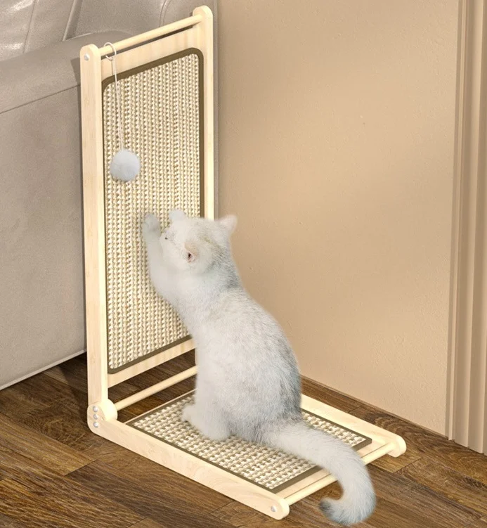 New Arrival L Shape Cat Scratcher Sisal No Debris Cat Scratching Board with Ball Toy Solid Wood Furniture Protector for Cats
