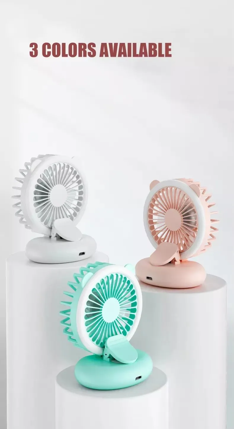 Mini fill light USB charging fan creativity portable fan handheld foldable clip neck hanging fan