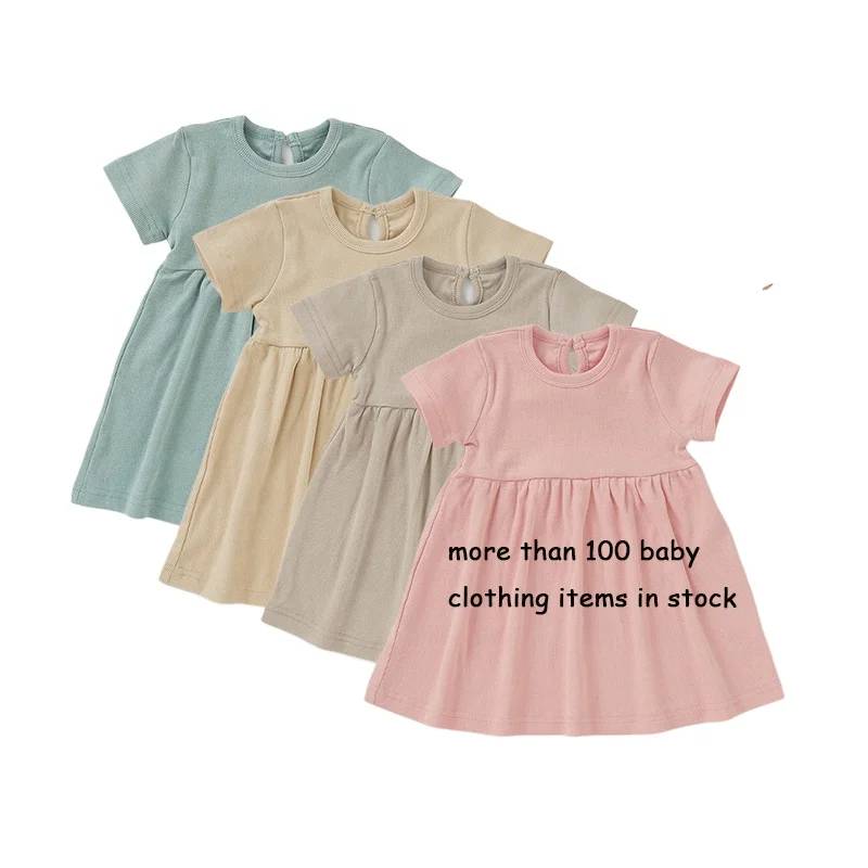 Super Cute 2x2 Rib o Neck Newborn Baby Dresses Girl Organic
