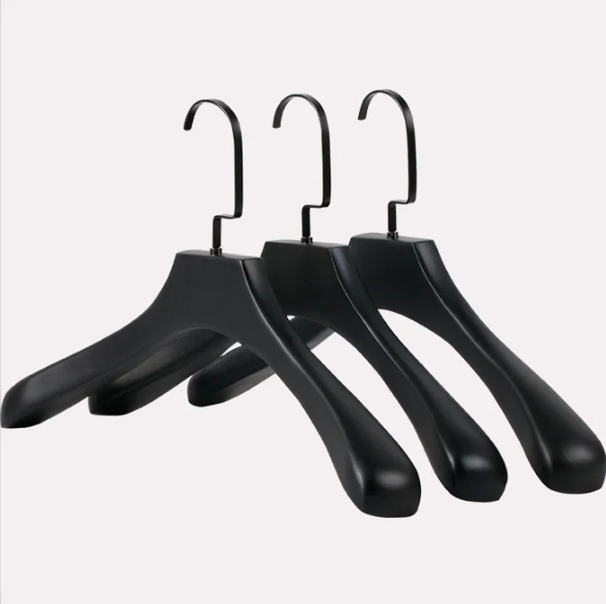 Store Custom LOGO 2 Piece Set Top Bottom Coat Pant Deluxe Black Wooden Hangers for Cloths