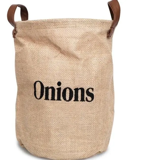
2021 new style jute storage bag for potatoes and onions with leather handle 