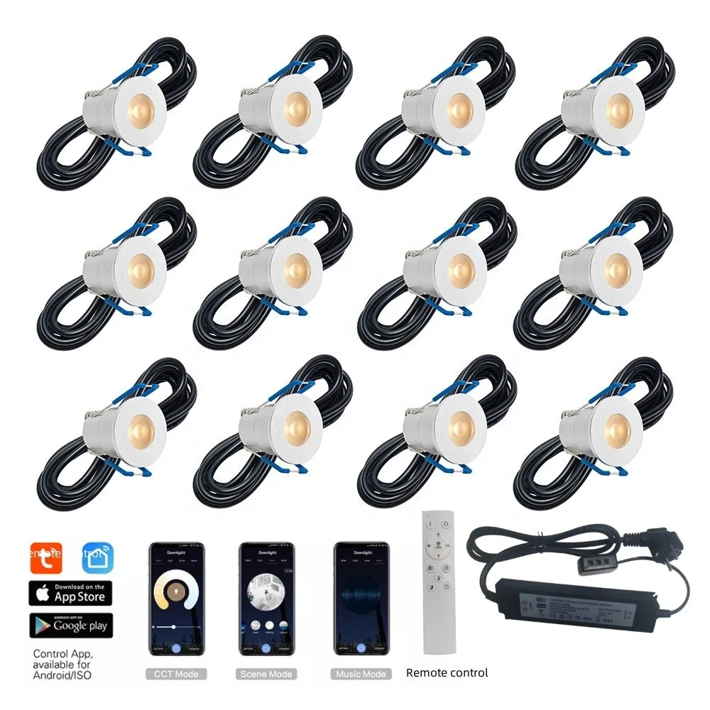 Led set 12 spots with remote control dimmable- CCT adjustable 3W dimbaar set  12 wifi app