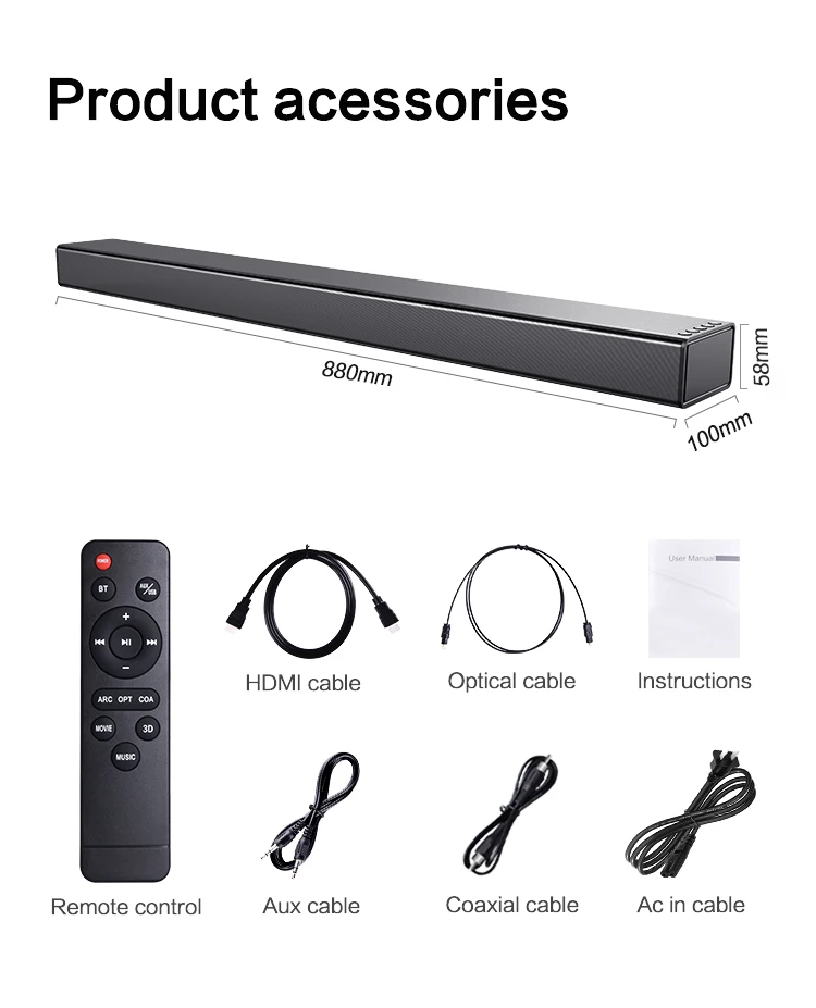 Super Slim 110 Watts Sound Bar Wireless Powerful 3D Surround Stereo Speakers DSP SoundBar 2.1 Bluetooth Sound Bar