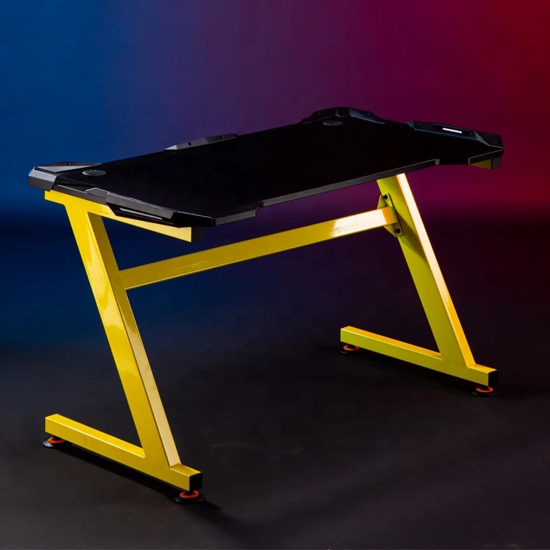 Electric Gaming Desk Computer Table Metal Frame with LED Light, Cup Holder, Headphone Hook, Cable Hole
