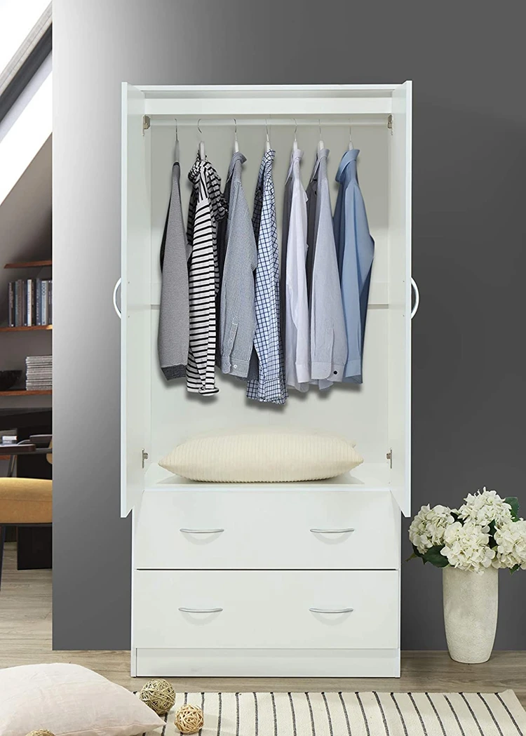 Glass door wooden wardrobe with mirror wooden MDF cupboard wardrobe cabinet