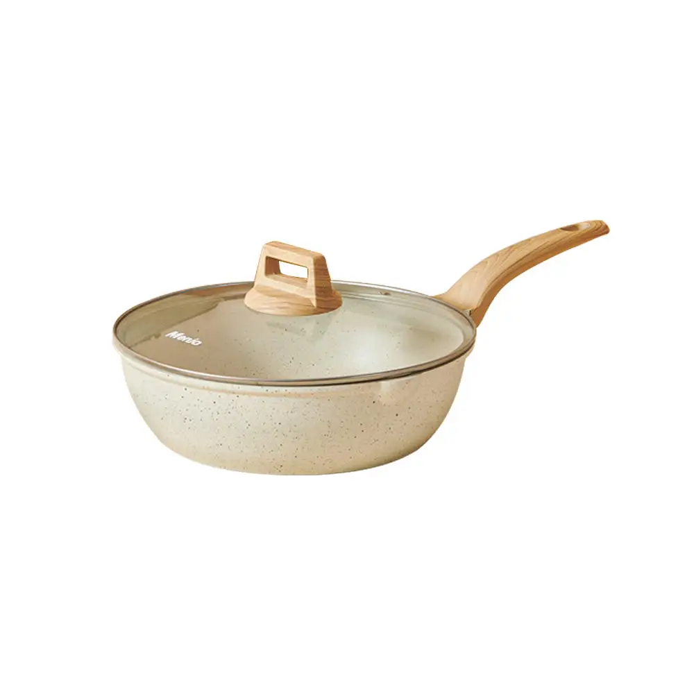 2023 new Wholesale 4pcs wheatstone coated non-stick cookware Wooden handle soup pot frying pan wok milk pan cookware set