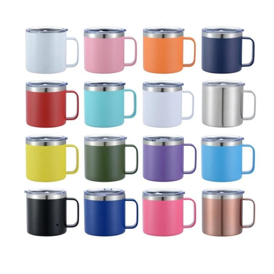 Double Walled 12oz 14oz Travel Tumbler Cup Insulated Coffee Mug With Handle And Bpa Free Lid