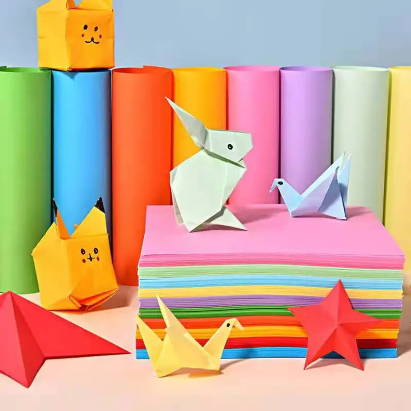 China manufacture 10 colors 70gsm art origami paper colorful kids DIY 100 sheets custom size colored coated paper