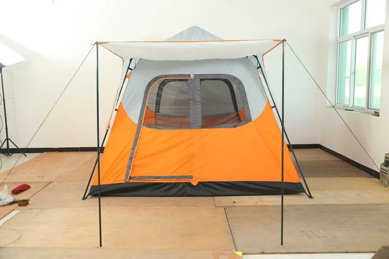Orange Camping Outdoor Foldable PU3000mm Waterproof Polyester Family Tent with Steel Pole