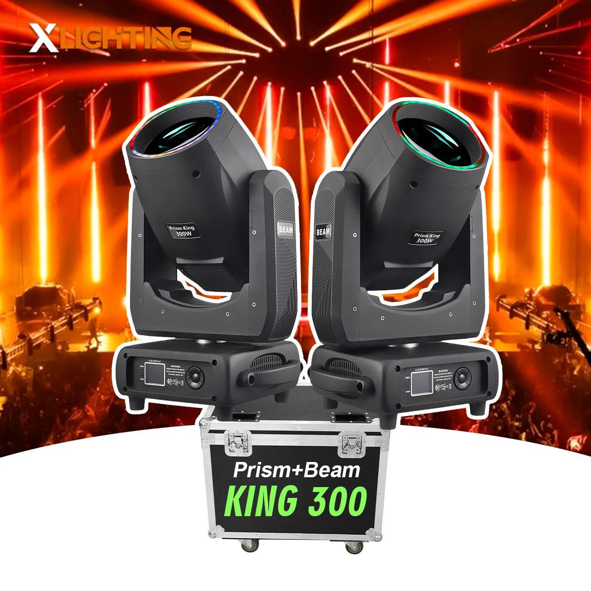 Cabeza Movil Prism King 300W Moving Head Light Lamps with RGB 3in1 LED Ring DMX Control for Stage DJ Disco Party Club Lighting