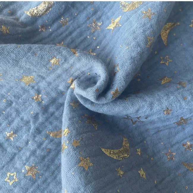 custom any design glitter gilding New Style Double Cotton crinkle Gauze Muslin Printed Fabric for Pants & Shorts