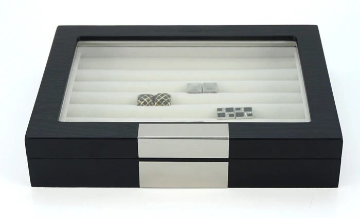 Elegant 36 Pairs Black Wooden Cufflink Display  Box Jewelry Organizer for Man and Woman Hold Rings Earrings