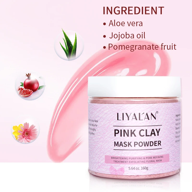 Custom Face Whitening Pore Cleansing Reduce Blackheads Organic Rose Pink Clay Mask Powder