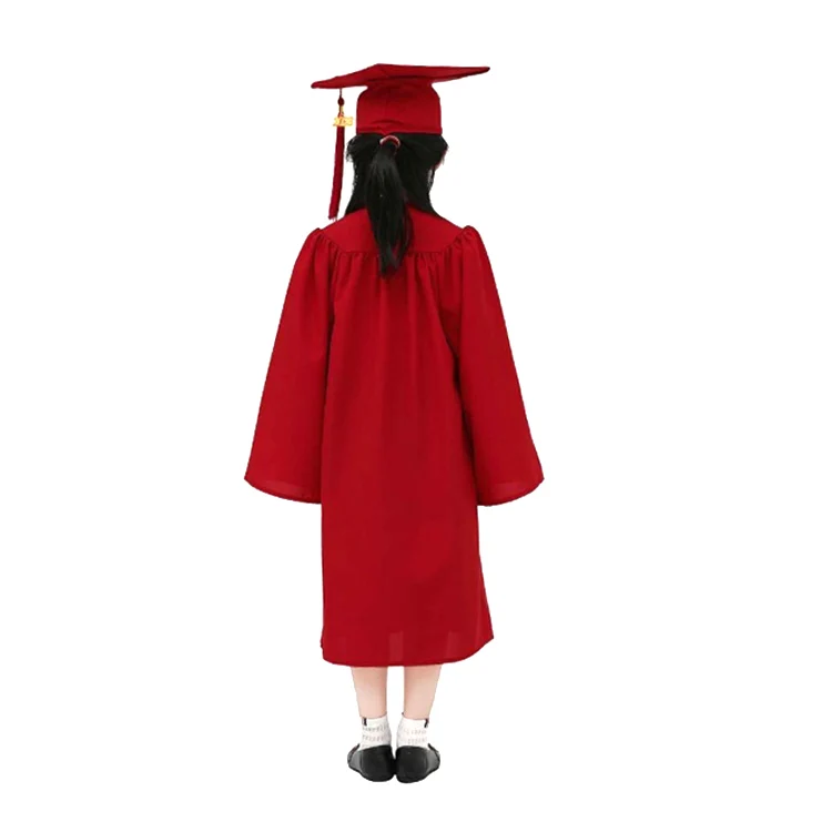 Red Matte Children Preschool Graduation Cap Gown With Gold Year charm