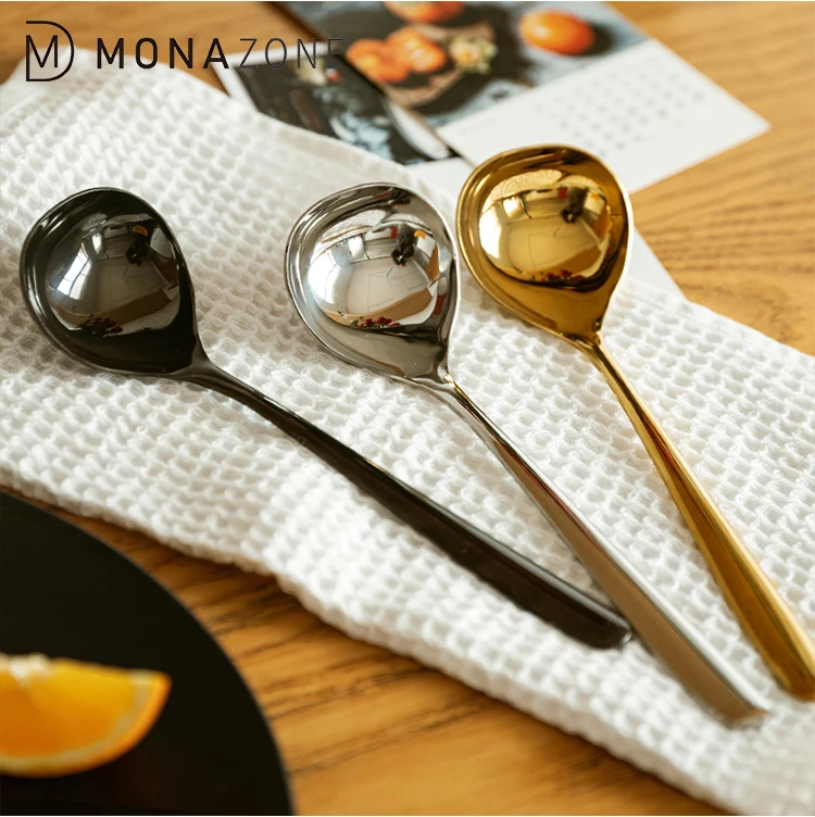 MONAZONE 304 Stainless Steel Large Soup Spoon Long Handle Korean Style metal Soup Spoon