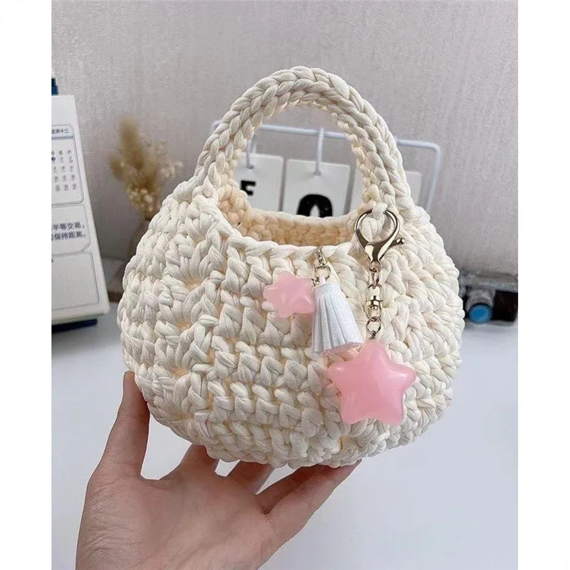 New women Knitting niche design woven retro portable bucket bag Fashion stylish one shoulder crossbody bag