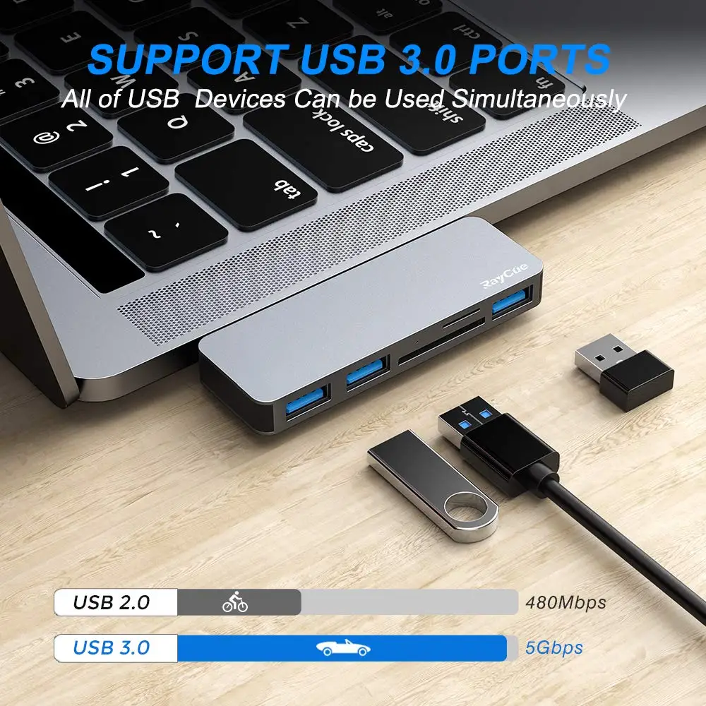 
Raycue 5 in 1Type C Hub with TF SD Card Reader 3 USB 3.0 Ports USB C HUB Compatible with 2016 2017 2018 Macbook Pro 