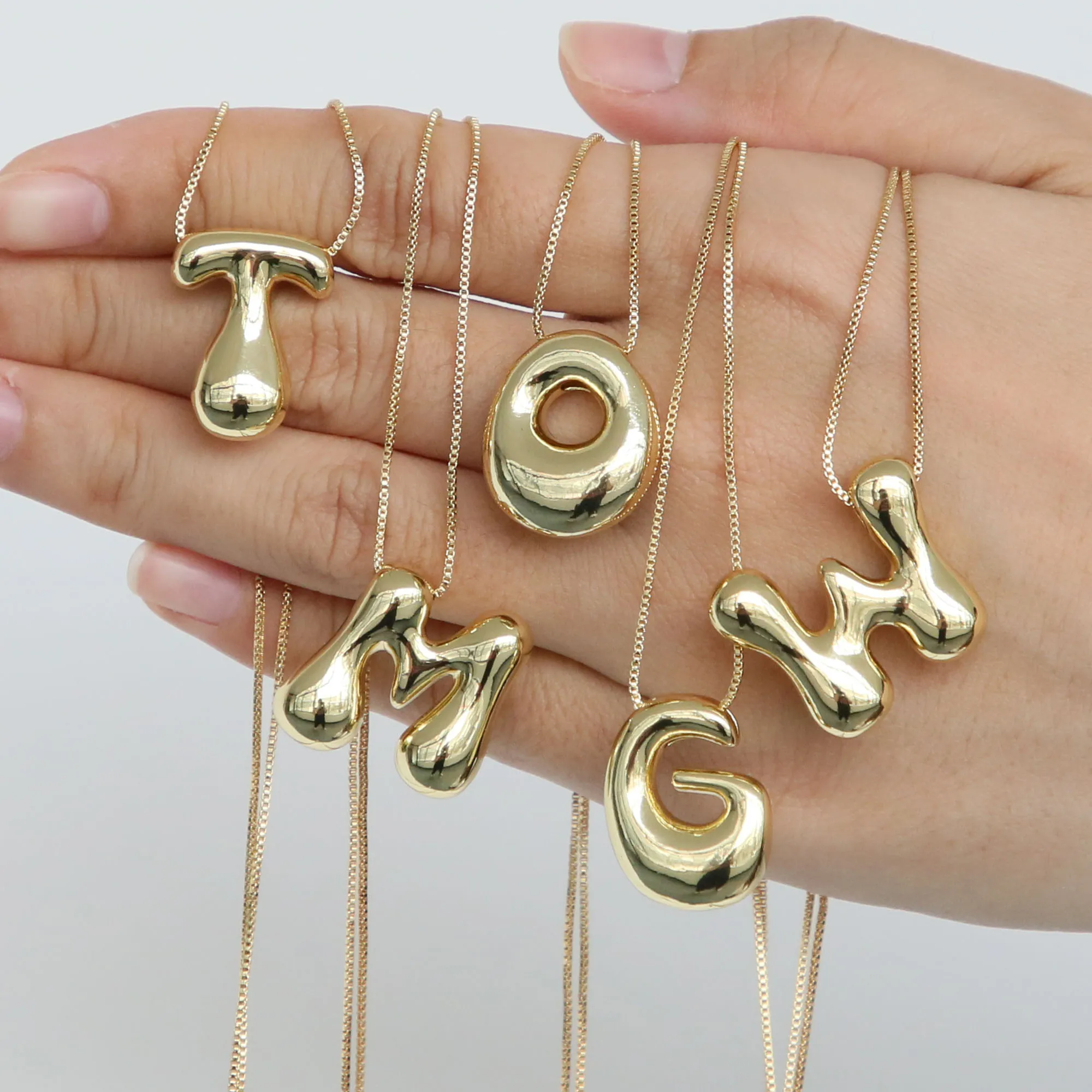 3D Balloon A-Z 26 Letters Pendant Layered Gold Necklace Dainty Jewelry Plated Alphabet Box Chain Necklaces For Women