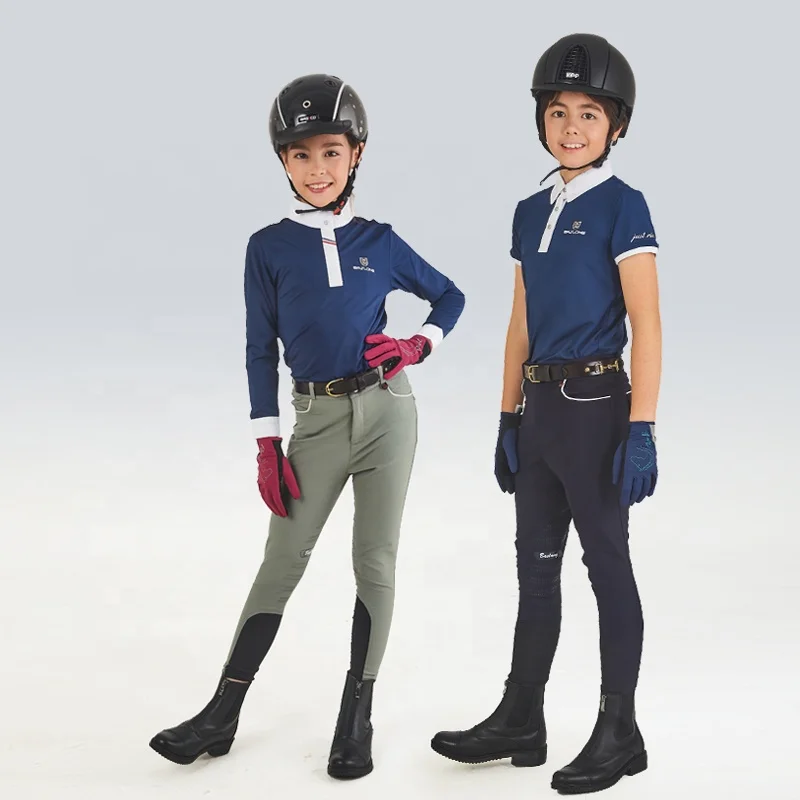 Child custom logo high waist silicone jodhpurs racing pants breeches horse riding leggings equestrian clothing with pockets