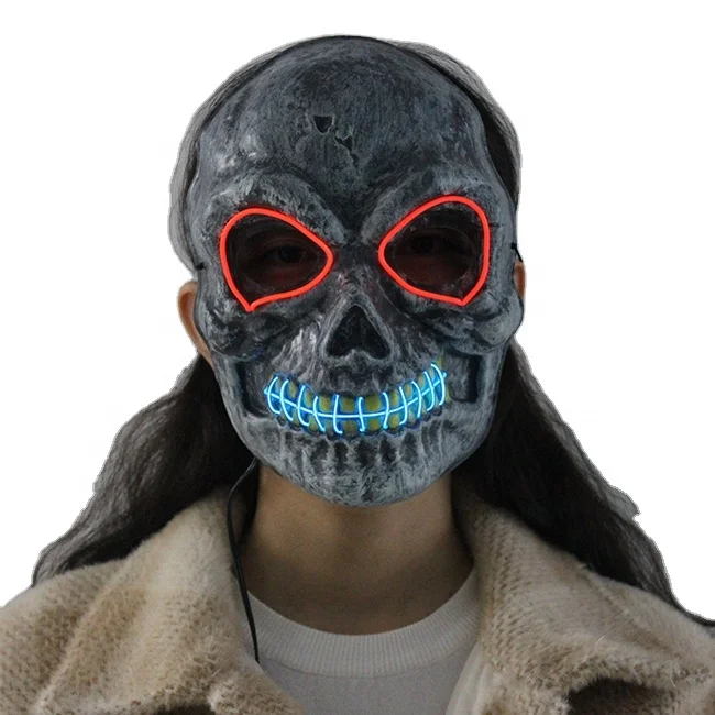 Светодиодная страшная маска для Хэллоуина светящаяся чистящая с электролюминесцентным проводом 3 режима мигания фестиваля вечеринки 