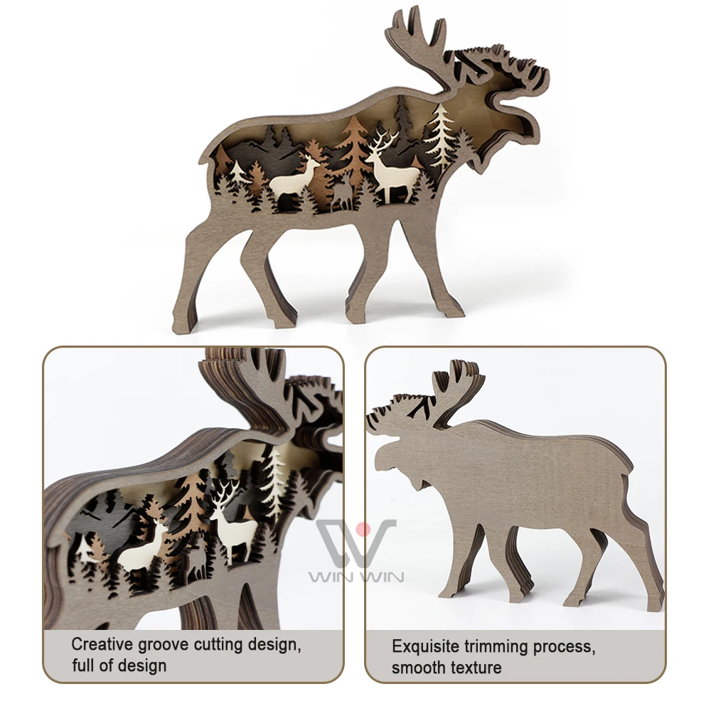 Christmas Wood Carved Handmade Ornament 3D Laser Cutting Wooden Home Decoration