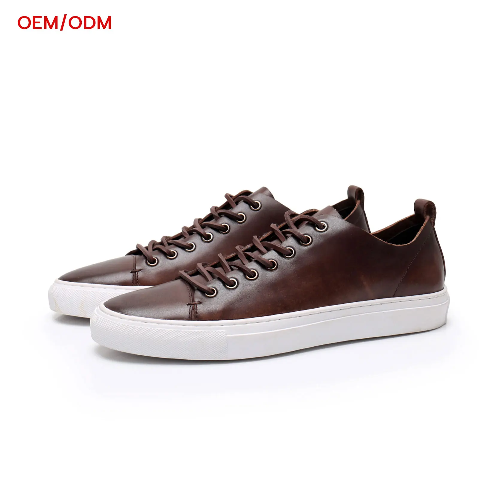 OEM Sneaker Manufacture Leather Sneakers Wholesale Custom Logo Men Brown Casual Canvas Skateboarding Shoes