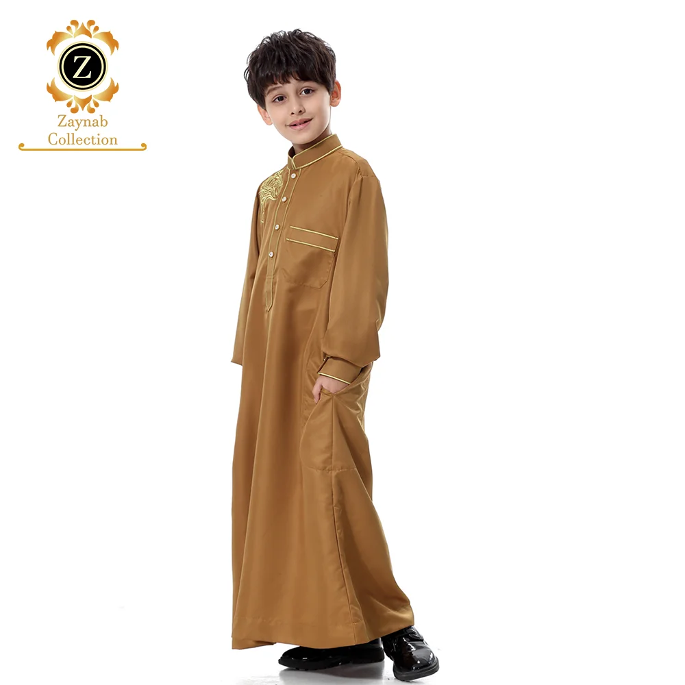 Zaynab Kids Thobe Toyobo Fabric Arab  Muslim Man V Neck Morroco  Muslim Kids Robe Thobe