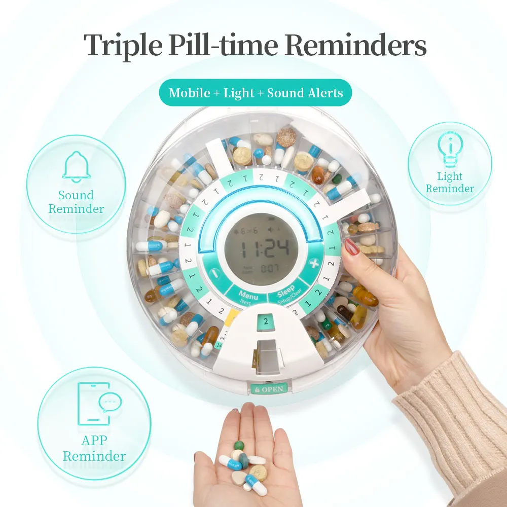 High Quality Smart Blue tooth Electronic Medication  Dispenser Reminder Organise Pill Box