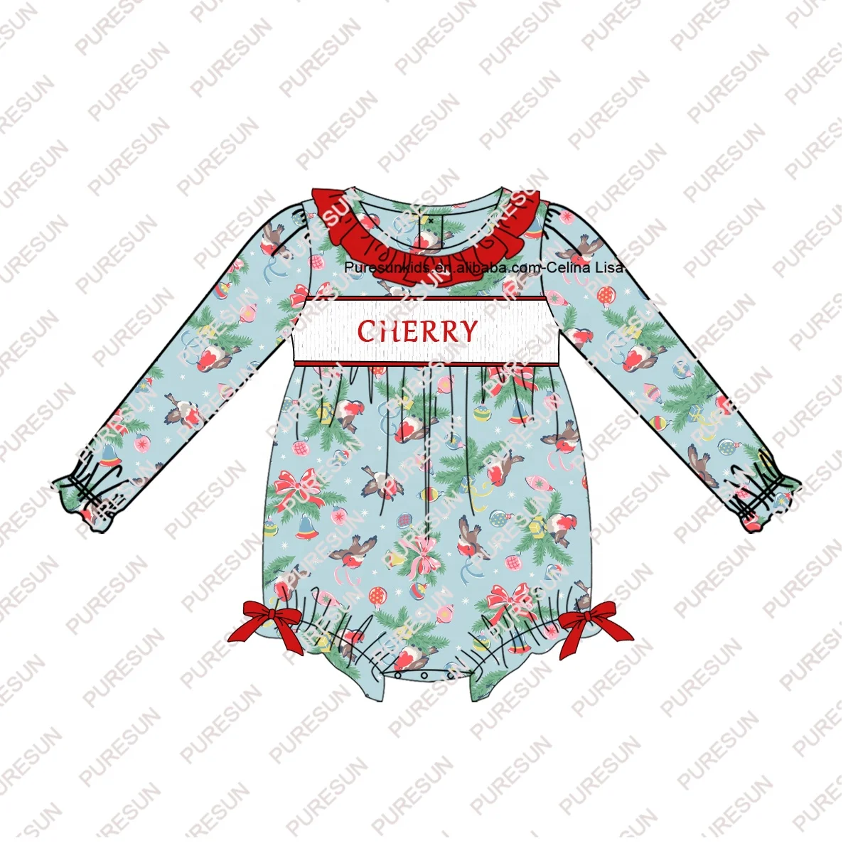 2023  baby girls boys clothing collection name embroidery smock Christmas ornaments print toddler girl outfit