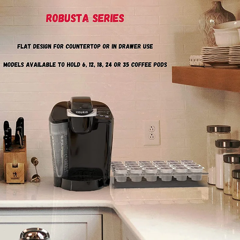 Countertop or in Drawer Storage Acrylic Flat Countertop Coffee Pod Organizer Holder K Cup Organizer Tray for 35 Coffee Pods
