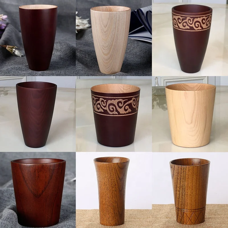 vintage wood grain Big belly wooden coffee tea cup  drink cup bamboo wooden coffee mug