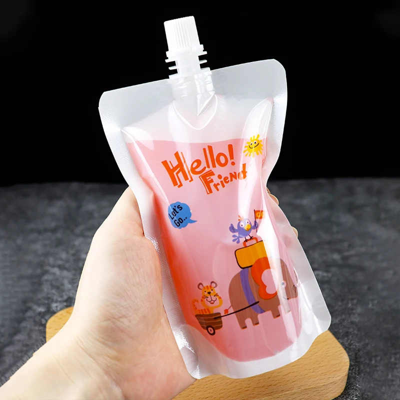 Custom Clear Reusable Food liquid Standing up plastic drink pouches with spout