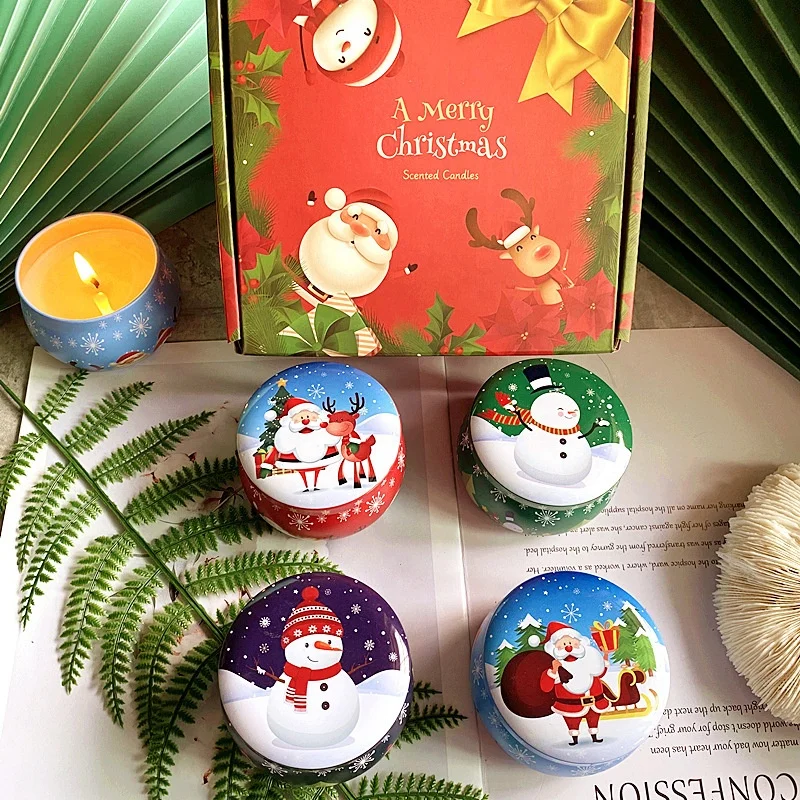 4pcs/pack Christmas Gift Box Tin Scented Candles Wholesale Custom Soy Wax Candle Tin Set Xmas Gift