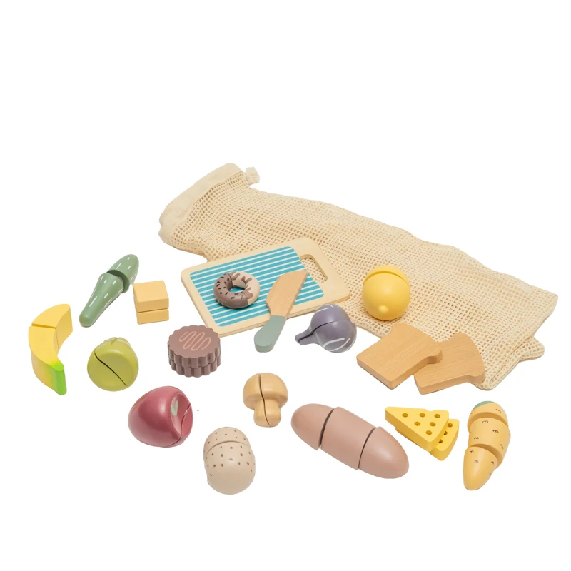 32pcs Wooden Cutting Fruit Food Play Toy Set Kitchen Vegetable series Wooden Pretend Cutting Play Food Toy for Toddlers boy girl