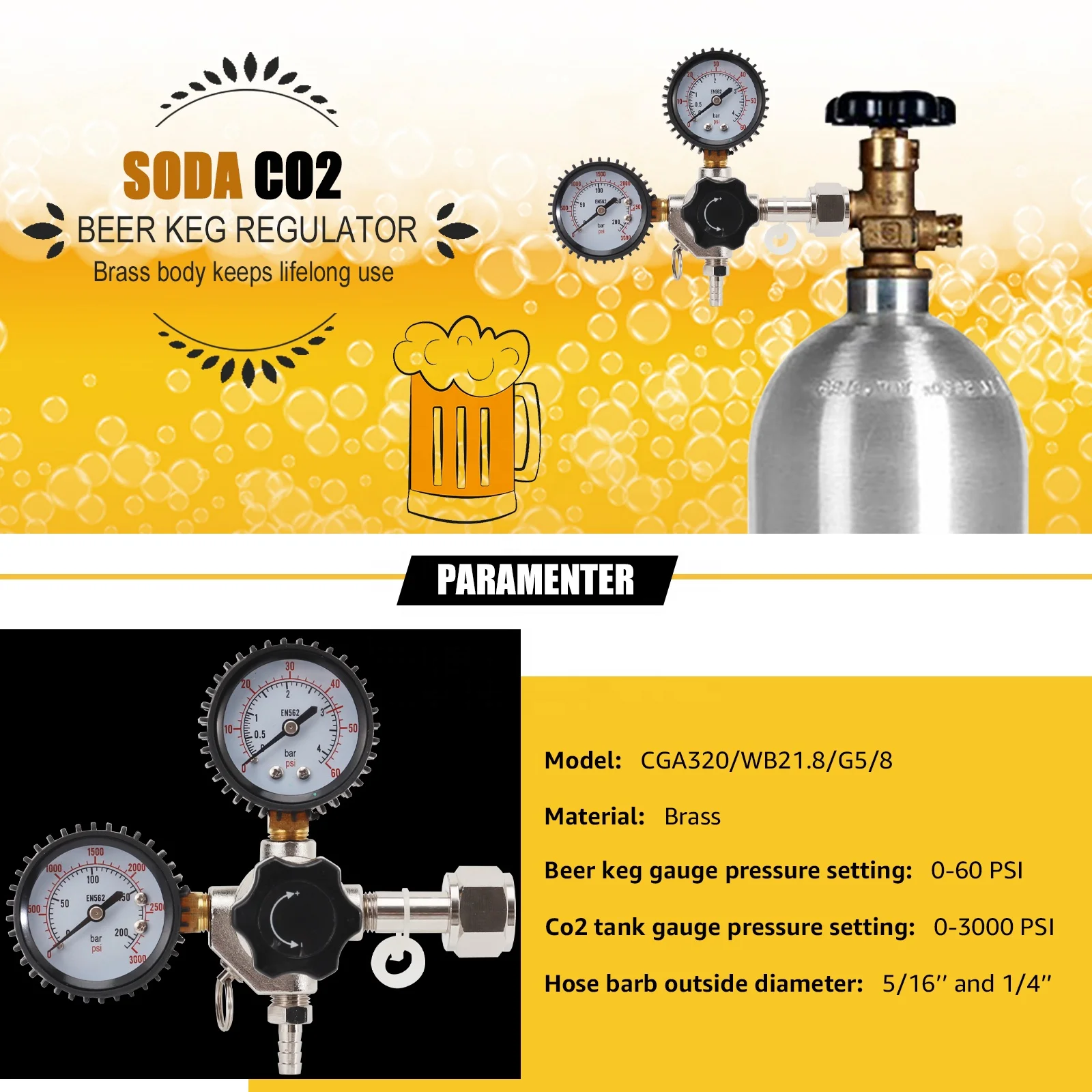 Регулятор CO2 Kegerator с регулятором давления регулятор пива ручным предохранителем для пива/напитков