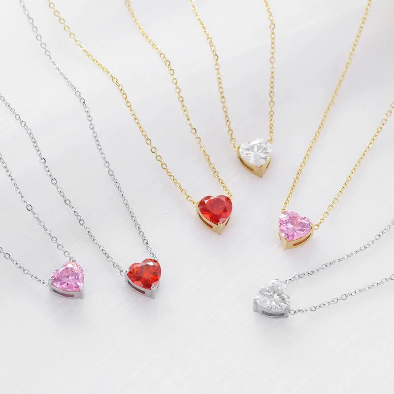 Wholesale Jewelry Gold Plated Stainless Steel Heart Pendant Necklace Charm Necklace for Girls