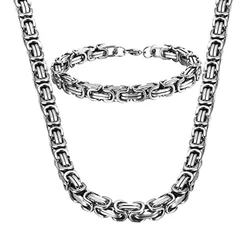 Мужская Двухцветная викингская цепочка из нержавеющей стали, комплект из колье и браслета византийского цвета