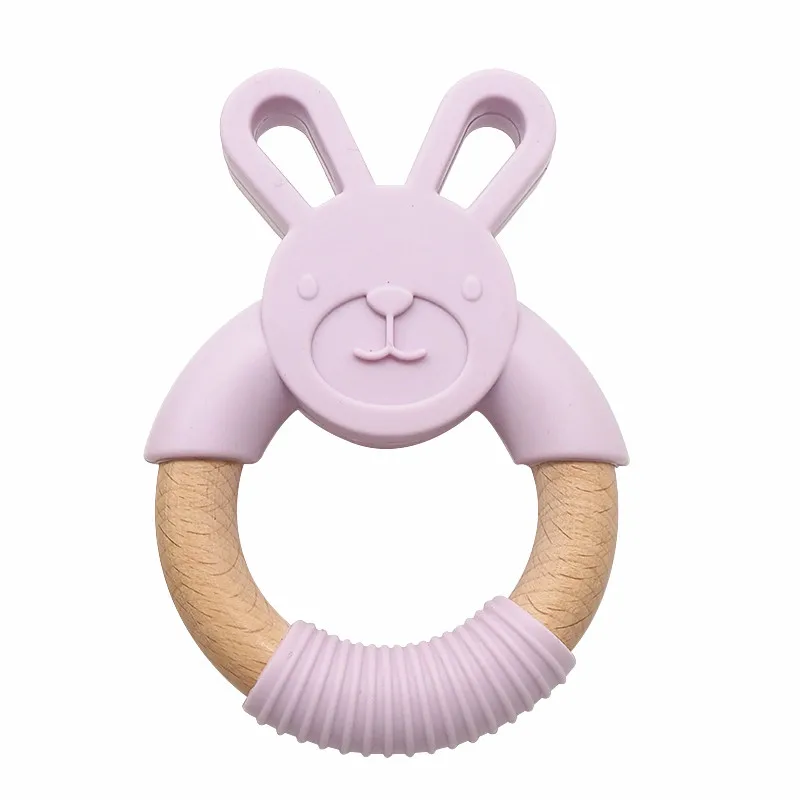Лидер продаж, милые пищевой кролик формы силиконовые и деревянные Детские Прорезыватель для зубов милые ручки для прорезывания зубов Жевательная силиконовый Банни Прорезыватель для зубов