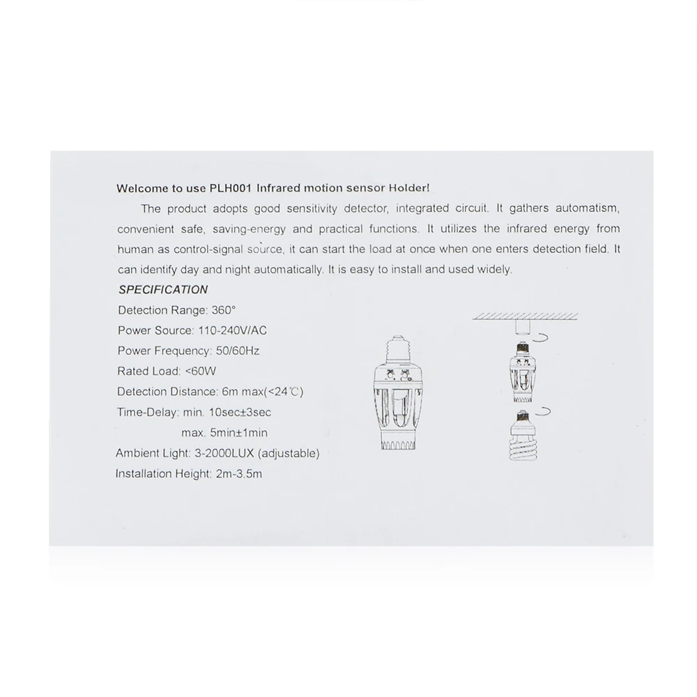 Smart 110V-240V 60W PIR Induction Infrared Motion Sensor E27 LED lamp Base Holder With light Control Switch Bulb Socket Adapter